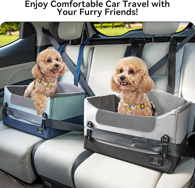 A4Pet Dog Car Seats for Small Dogs, Booster Car Seat with Patent Buckles & Clip-On Safety Leash, Pet Seat for Puppy Small Dogs Cats Under 25 Lbs, Grey-PawvioPets