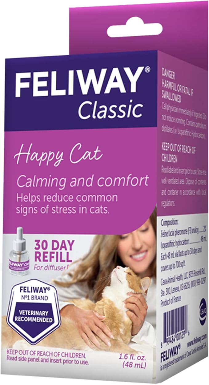 FELIWAY® Classic 30 Day Cat Calming Refill for Pheromone Diffuser, 48ml - Helps Reduce Common Signs of Stress in Cats & Kittens, Enhanced Calming-PawvioPets