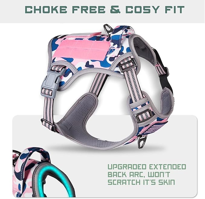 BUMBIN Tactical Dog Harness for Small Dogs No Pull, Famous TIK Tok No Pull Puppy Harness, Fit Smart Reflective Pet Walking Harness for Training, Adjustable Dog Vest Harness with Handle Pink Camo S-PawvioPets