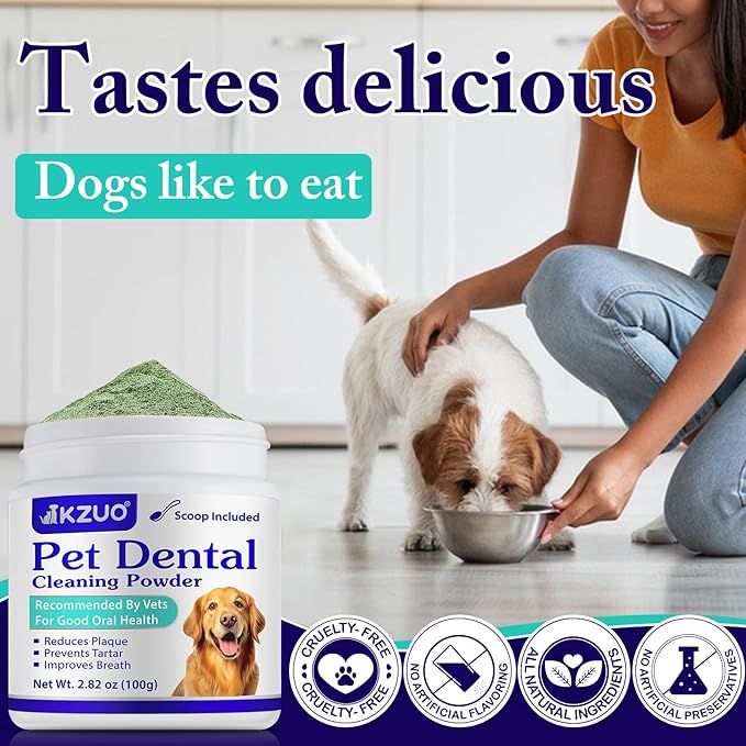 Dog Teeth Cleaning Powder - Dog Dental Powder - Targets Tartar & Reduces Plaque & Bad Breath - Teeth Cleaning Made Easy Eliminate - Formulated for Small, Medium, Large Dogs (2PCS)-PawvioPets