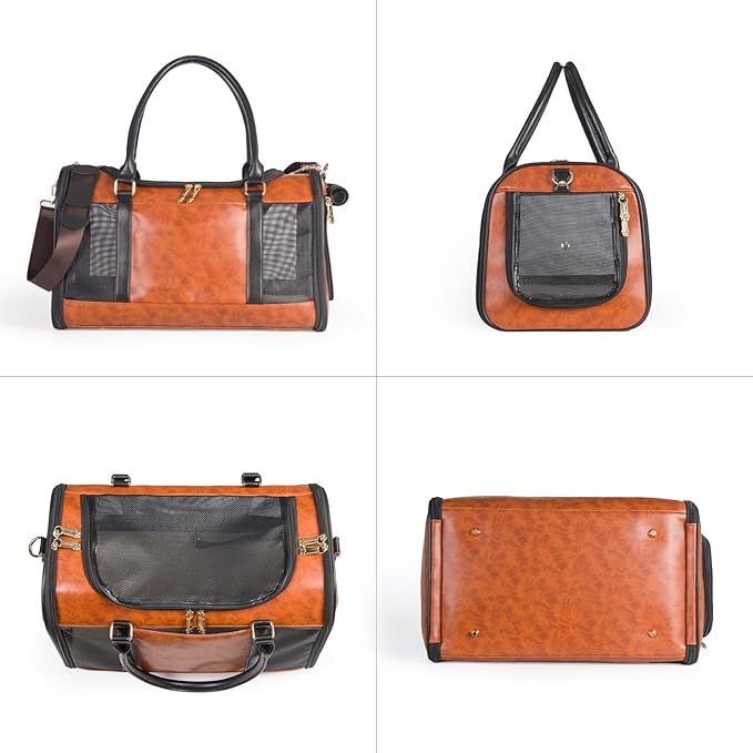 Dog Soft-Sided Carriers Pet Carrier for Small Dogs Cats, Fashion PU Leather Small Dog Carrier Pet Purse, Airline Approved Travel Pet Carrier for Puppy Kitten Small Animals-PawvioPets
