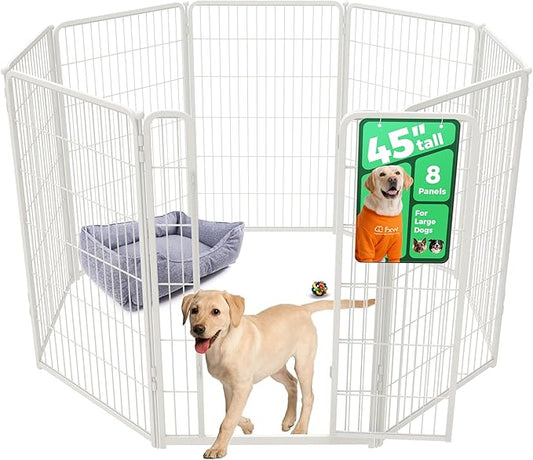 FXW Homeplus Unleashed Indoor Dog Playpen - Stress-Free and Safe Play, Heavy Duty 45 Inch 8 Wire Panels Dog Pen for Large Dogs, White│Patented-PawvioPets