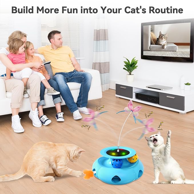 3in1 Interactive Cat Toys for Indoor Cats Rechargeable,Whack a Mole Cat Toy, Fluttering Butterfly, Track Balls, Automatic Kitten Toys Touch Activated, 2 Refill Feather-PawvioPets