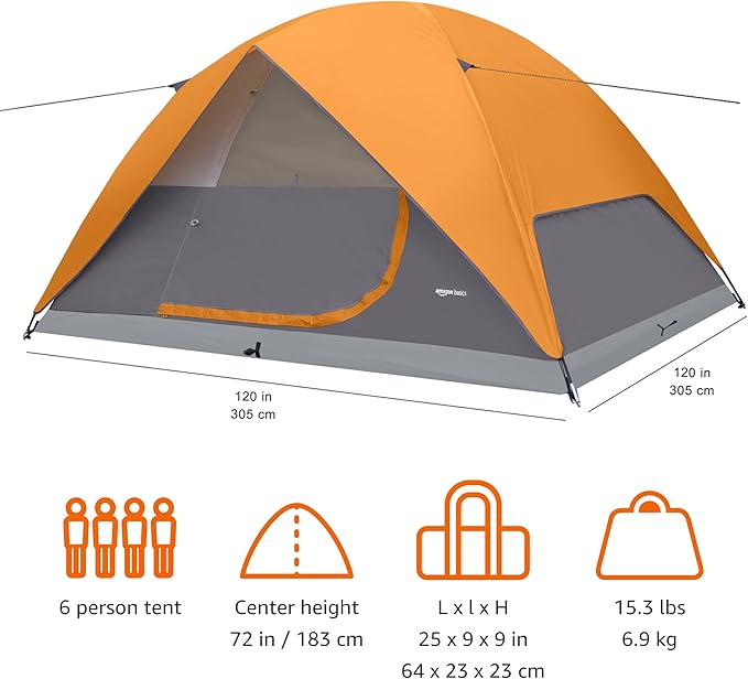 Amazon Basics Camping Tent, 3-Season Dome Design with Rainfly-PawvioPets