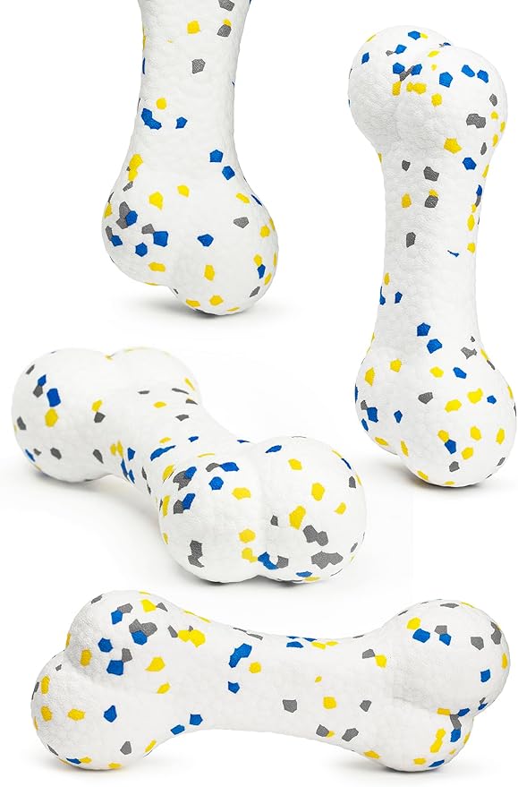7.28" Indestructible Large Bone Balls for Aggressive Chewers Durable Stick Bouncy Interactive Chew Toy for Dogs Fetch Game Lightweight Floating Outdoor Training, White-PawvioPets