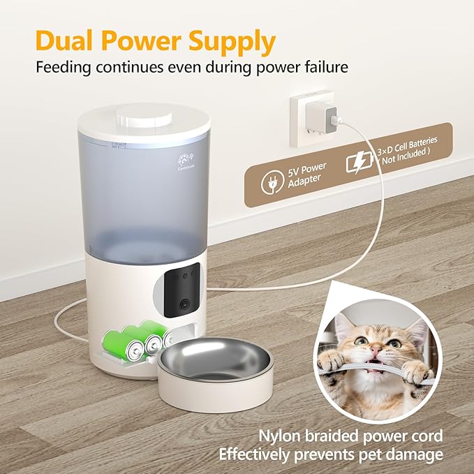 Automatic Cat Feeder with 1080P Camera, Two-Way Audio, APP Timed Auto Control Meals, 6L Dry Food Dispenser, 2.4G / 5G WiFi-PawvioPets