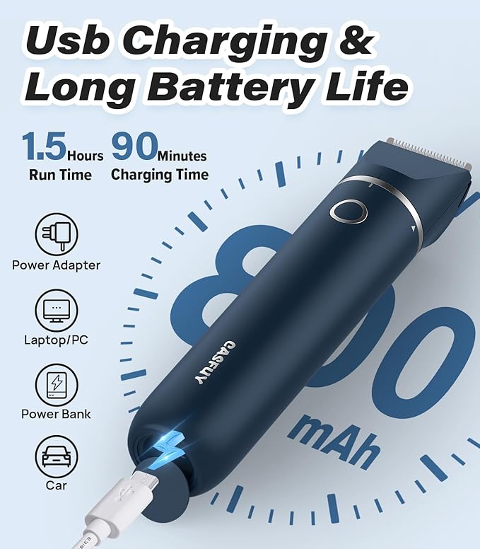 Casfuy Cordless Hair Trimmer, Low Noise Grooming Clipper for Dogs Cats & Small Pets, USB Rechargeable, Double Blades for Trimming Hair Around Paws, Eyes, Ears, Face, Rump-PawvioPets