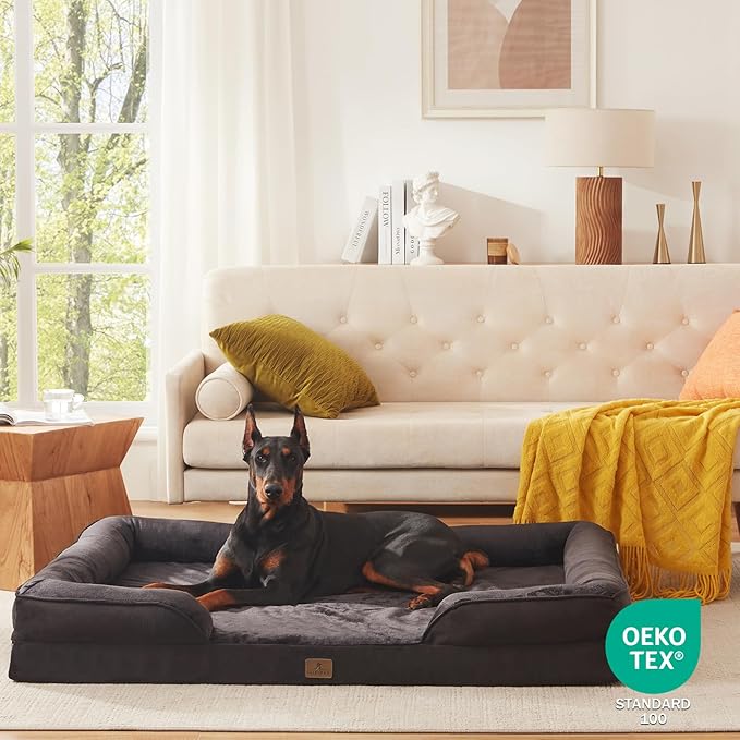 Bedfolks Orthopedic Dog Bed XXL, Waterproof Dog Sofa Bed for Giant Dogs, Egg Foam Pet Couch Bed with Removable Washable Cover and Nonslip Bottom, Black-PawvioPets