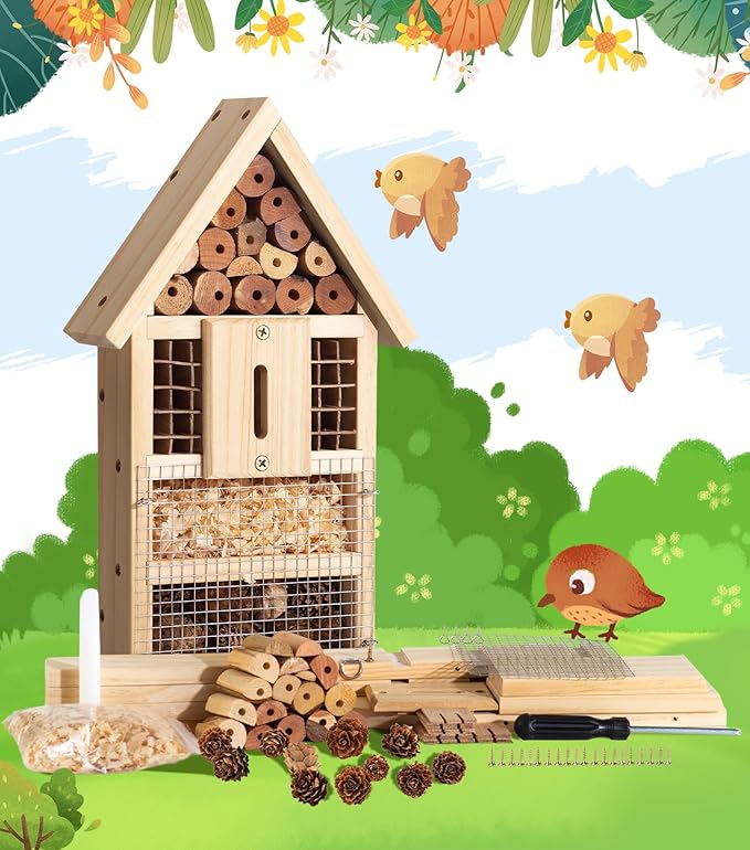 2 PK Large Cedar Wood Insect House Kit for DIY Project Backyard Insect House, Bee House, Nesting Habitat Shelters, Garden Shelter for Bees, Butterflies, Bugs-PawvioPets