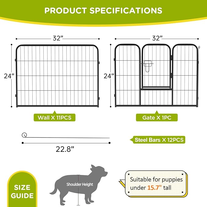 BestPet | Dog Playpen | 24 Inch, 12 Panels | Heavy Duty Metal Pet Exercise Pen | Indoor Outdoor Fence Panels | Rust-Resistant, Removable, Tool-Free Setup | Anti-Skid, Expandable Design-PawvioPets