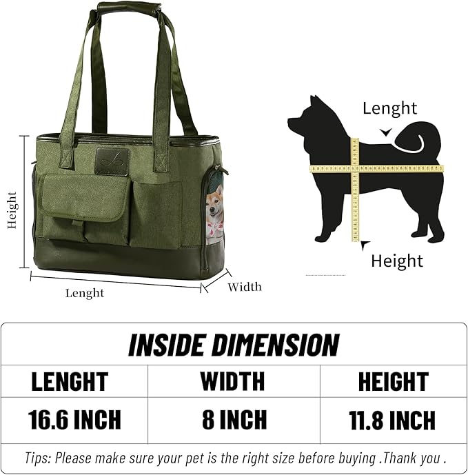Dog Carrier, Cat Carrier, Pet Carrier, Foldable Waterproof Premium Oxford Cloth Dog Purse, Portable Bag Carrier for Small to Medium Cat and Small Dog（Green）-PawvioPets