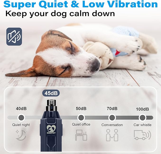 Casfuy 6-Speed Dog Nail Grinder - Newest Enhanced Pet Nail Grinder Super Quiet Rechargeable Electric Dog Nail Trimmer Painless Paws Grooming & Smoothing Tool for Large Medium Small Dogs (Blue)-PawvioPets