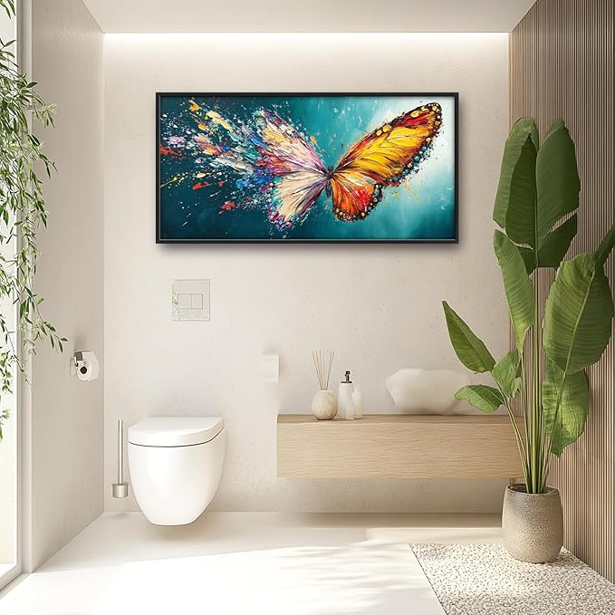 Extra Large Framed Abstract Butterfly Wall Art,Colorful Graffiti Wall Decor,Splashing Wings Pictures for Living Room,Canvas Print Painting Modern Artwork Bedroom Office Bathroom Home Decor 60L x30W-PawvioPets