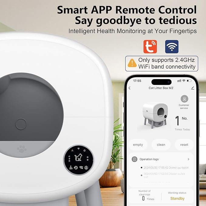 Cumrige Self Cleaning Litter Box, Large Capacity Automatic Cat Litter Box Self Cleaning for Cats, App Control,Safety Protection, 2 Roll Garbage Bags,White & Grey-PawvioPets