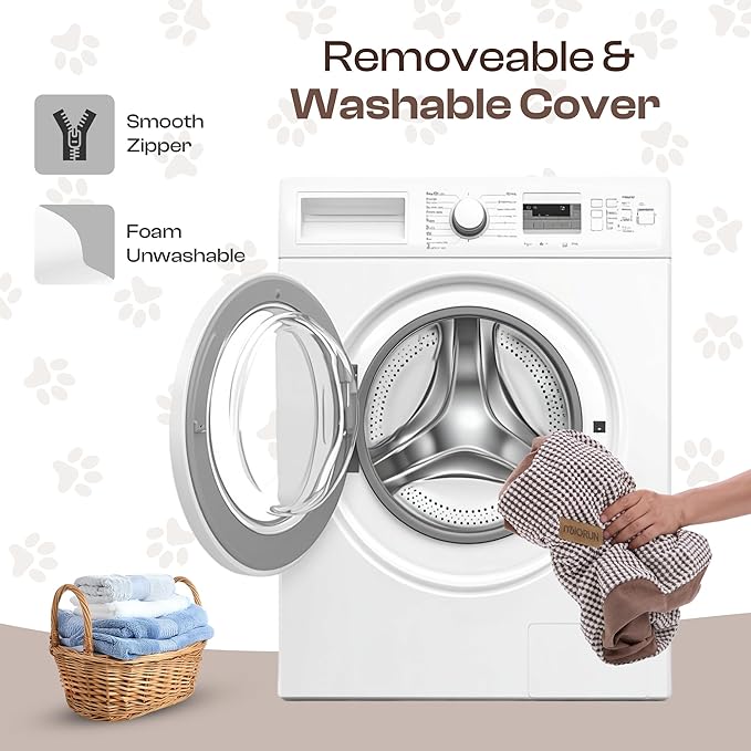 Curved Dog Stairs for High Bed Up to 26", 5-Step Dog Ramp for Small Dogs with Washable Cover, Non-Slip Steps for Cats to Get on Couch and Sofa, Durable Foam Ladder for Medium Breeds, White Coffee-PawvioPets