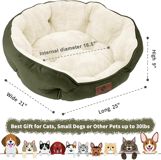 Asvin Medium Dog Bed for Medium Dogs, Cat Beds for Indoor Cats, Pet Bed for Puppy and Kitty, Extra Soft & Machine Washable with Anti-Slip & Water-Resistant Oxford Bottom, Green, 25 inches-PawvioPets