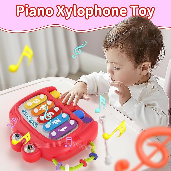 4 in 1 Baby Toy for 6 9 12 18 Month, Learning Toys for Babies 6-12 Months, Baby Busy Cube, Stacking Sorter, Pull String & Piano Xylophone Travel Toy, Birthday Gift for 1 2 Year Old-PawvioPets
