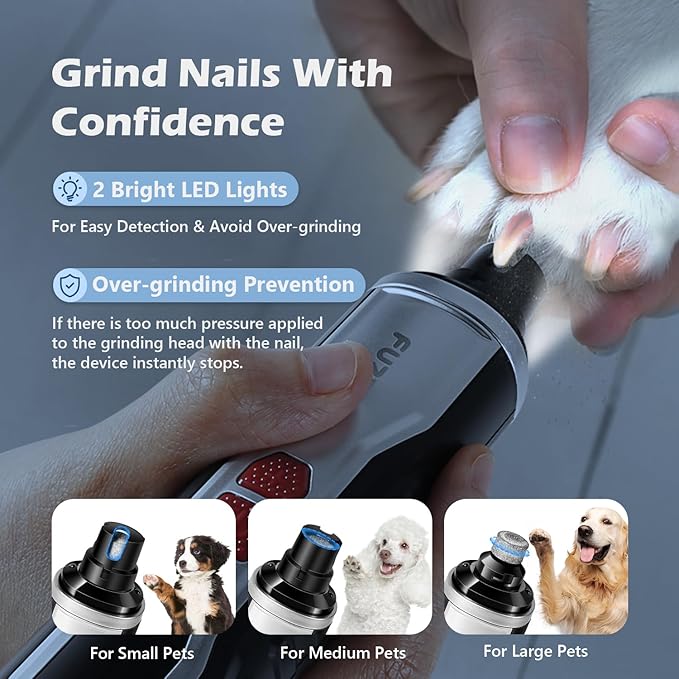 Dog Nail Grinder, Nail Clippers with LED Light, USB Rechargeable Electric Dog Nail Trimmer 5-Speed Paws Grooming & Smoothing for Large Medium Small Dogs Cats Pet-PawvioPets
