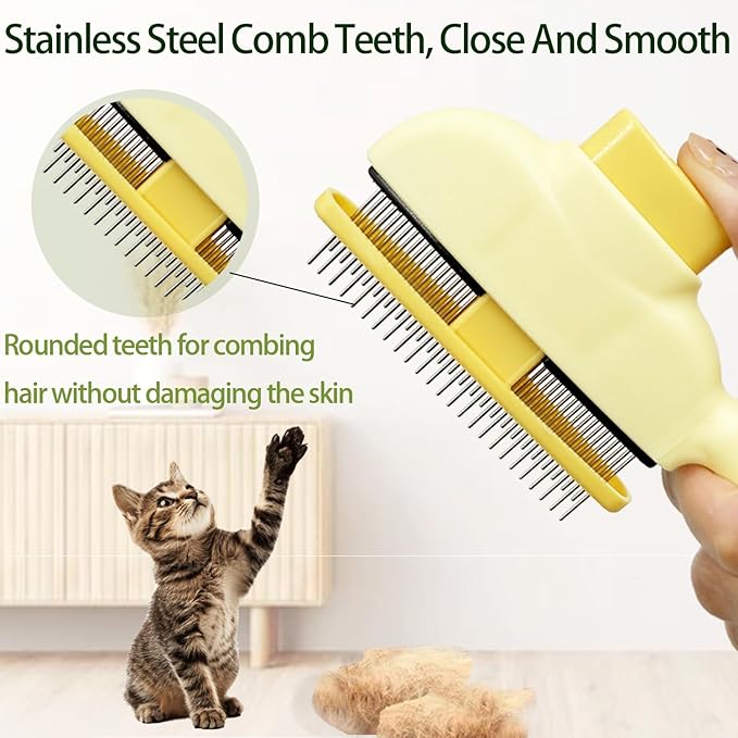 2Pcs Flea Comb for Cats Dogs,Long & Short Stainless Steel Metal Teeth for Shedding and Tangles,Cat Combs for Indoor Cats-PawvioPets