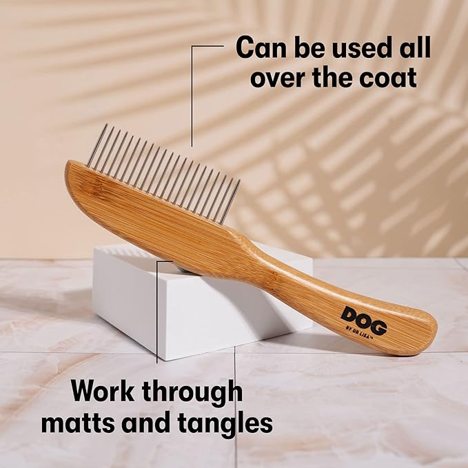 DOG by Dr Lisa - Comb - Detangling Dog Comb - Dematting Grooming Tool - Metal Combs Teeth Removes Knots and Tangles - Stimulate Blood Flow and Increase Natural Coat Oils - Made From Sustainable Bamboo-PawvioPets