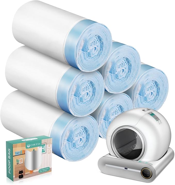 80 Count Waste Bags for Self-Cleaning Cat Litter Box, Replacement Extra Large Cat Litter Box Liners, 4 Rolls Drawstring Trash Bags for Robot, 20 x 18 Inches（4 Packs/80 Counts）-PawvioPets