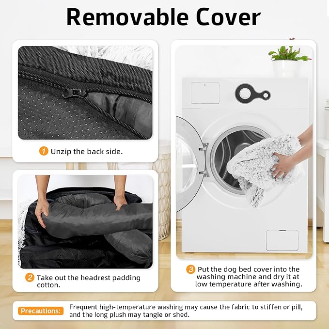 GGIB Calming Dog Bed Fluffy Plush Dog Mat for Furniture Protector with Removable Washable Cover for Large Medium Small Dogs and Cats (Extra Extra Large, Light Grey)-PawvioPets