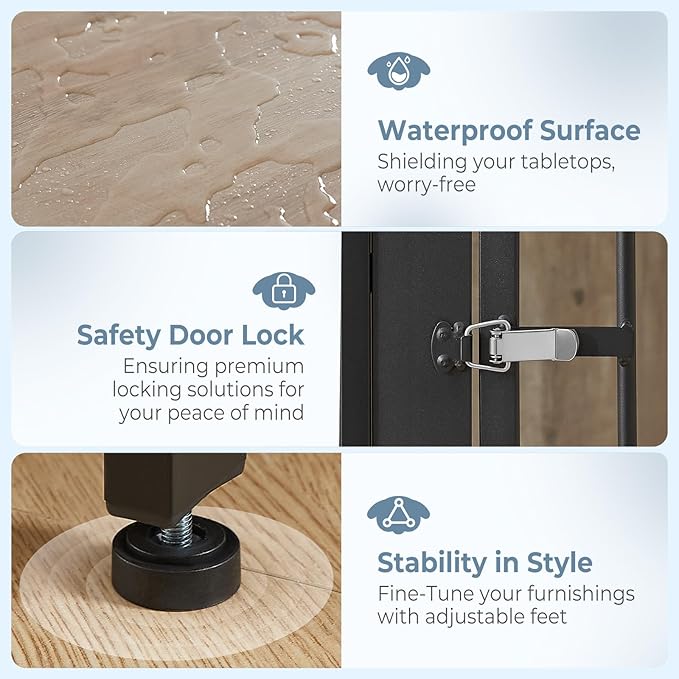 43'' Dog Crate Furniture with 3 Doors, XL Wooden Crate End Table, Heavy Duty Indoor Puppy Cage Kennel for Medium to Large Dogs, Multiple Units Can be Combined-PawvioPets