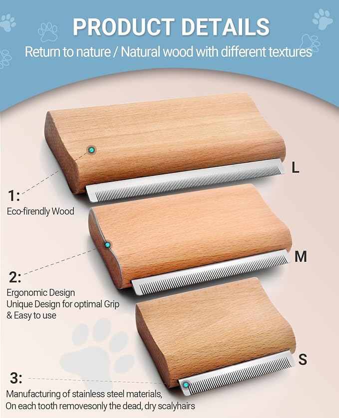 Dog Brush for Shedding | Pet Hair Removal Tool, Cat Grooming Supplies, Deshedding Dog Brush | Combs for cleaning and grooming short and long hair (L (5.3 Inch))-PawvioPets