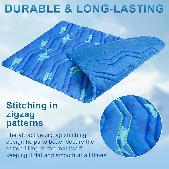 BEAUTYZOO Dog Cooling Mat- Upgraded Thicken Cooling Mat for Large Dogs Reversible(Cool & Warm) Pet Ice Cool Bed Washable & Portable, Summer Crate Pad for Big Dog Puppy Up to 80 lbs, Shark Blue 48X28IN-PawvioPets