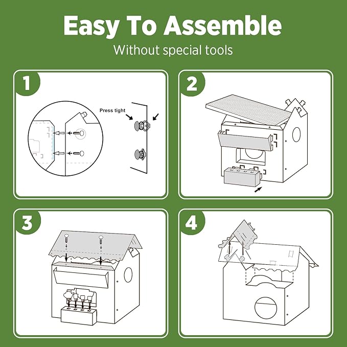 Cat Beds for Indoor Cats, Cardboard House with Scratchers, Tea House, Large Sturdy Cat Furniture Condo Cave Tent, Easy to Assemble Pet Toys Accessories Stuffs, Bunny Small Animals-PawvioPets