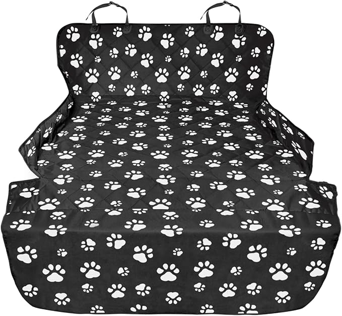F-color SUV Cargo Liner for Dogs, Water Resistant Pet Cargo Cover Dog Seat Cover Mat for SUVs Sedans Vans with Bumper Flap Protector, Non-Slip, Large Size Universal Fit, Paw Print-PawvioPets