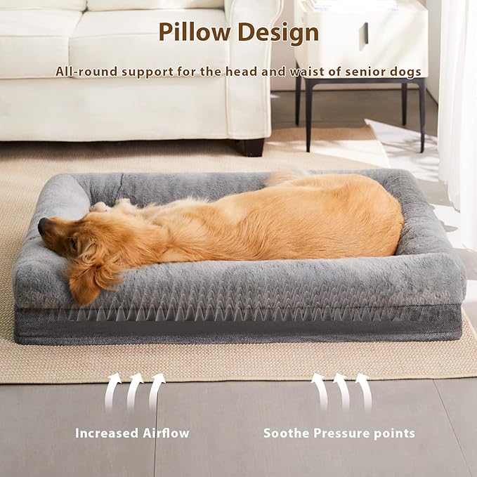 BFPETHOME XL Extra Orthopedic Dog Bed for Large Dogs – Washable Couch-Style Pet Bed with Supportive Bolster Sides, Removable Waterproof Cover, Non-Slip Bottom, Comfortable Dog Bed for Better Sleeping-PawvioPets