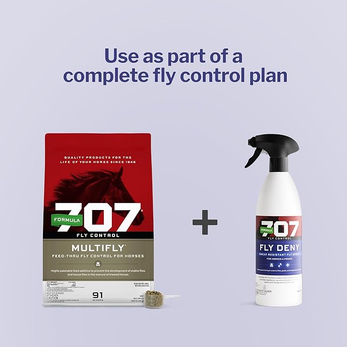 Formula 707 Fly Deny Spray for Horses & Ponies, Sweat-Resistant 14-Day Protection from Flies, Gnats & Mosquitoes, Repels and Kills, 32 Oz-PawvioPets