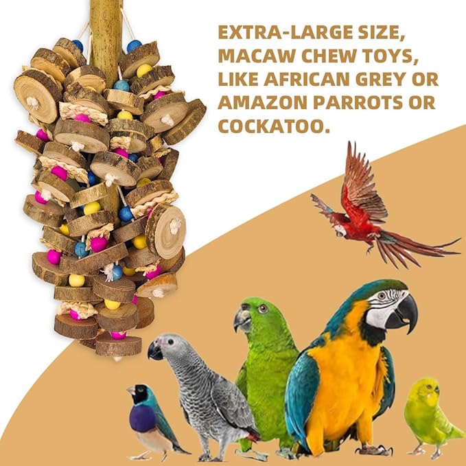 Extra Large Bird Parrot Toys- 19.7 inch Multicolored Natural Wooden Block Parrot Chewing Toy Suggested for Macaws cokatoos, African Grey and a Variety of Amazon Parrots. (Large Size)-PawvioPets
