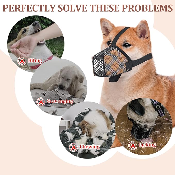 Dog Muzzle for Small Large Dogs - Soft Nylon Basket Muzzle with Adjustable Strap, Breathable Mesh Design Prevents Biting Chewing Licking Eating - Ideal for Training, Grooming & Vet Visits (Yellow, M)-PawvioPets