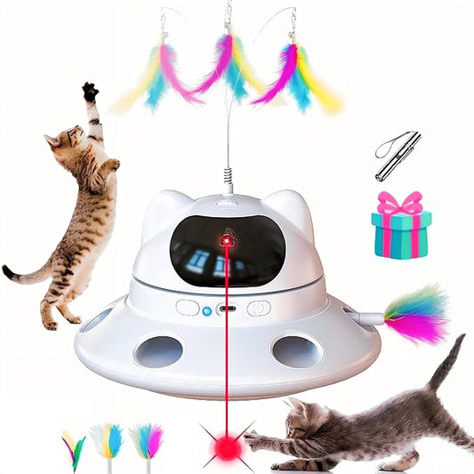 Cat Laser Toy,3-in-1Interactive Cat Toys Automatic Cat Toy with 360° Random Laser & Interactive Feather - 5 Laser PatternsUSB Rechargeable Motion Activated Moving - Fun Toys for Indoor Cats & Kittens-PawvioPets