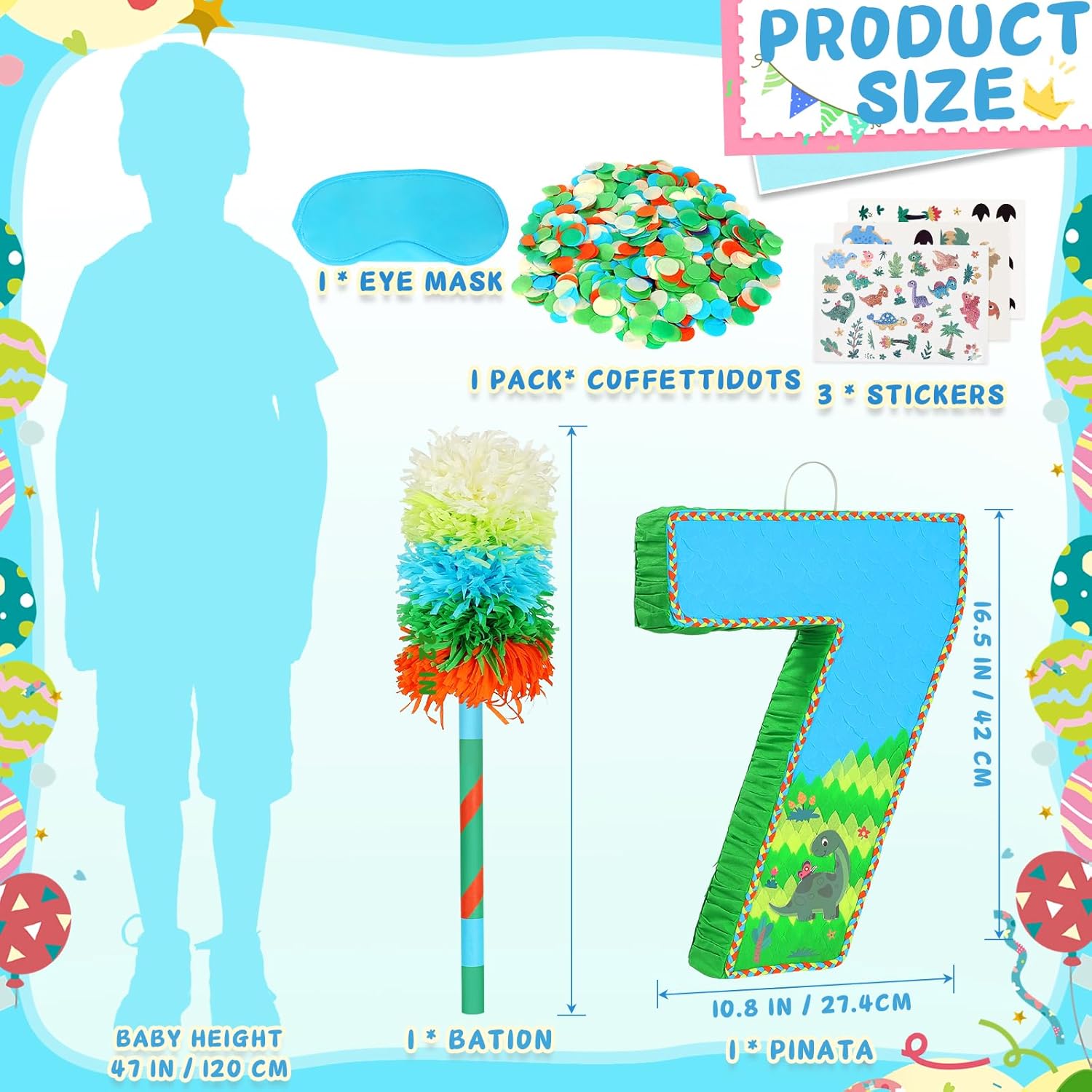 Number 7 Pinata for Birthday Party Decorations, Jungle Dinosaur Piñata Games Toy (7th)