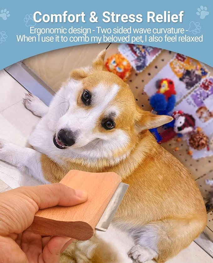 Dog Brush for Shedding | Pet Hair Removal Tool, Cat Grooming Supplies, Deshedding Dog Brush | Combs for cleaning & grooming short and long hair (4.3 Inch (M))-PawvioPets