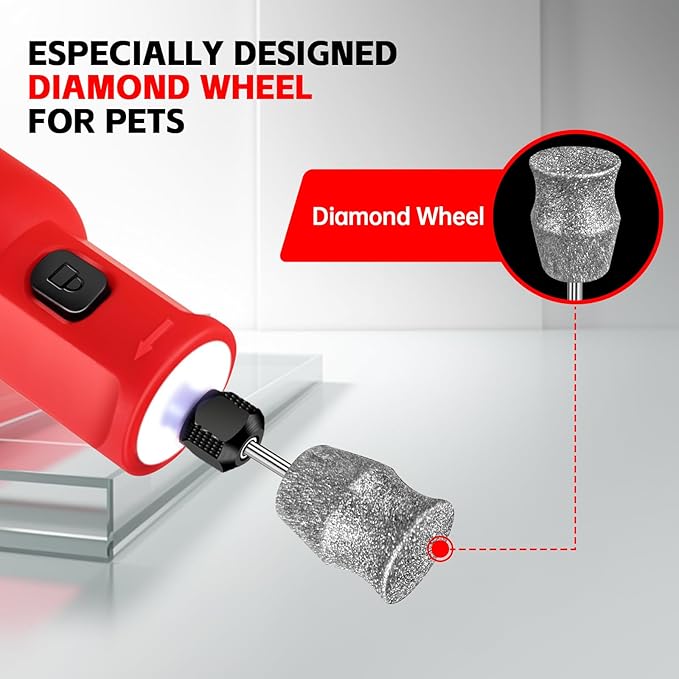 Dog Nail Grinder - Upgraded Pet Nail Grinder, Electric 5 Speeds LED Lights Ring Rechargeable Dog Nail Trimmers Kit, 40 Accessories Cordless Pet Nail Grinder for Dogs Cats and Small/Medium Animals Red-PawvioPets