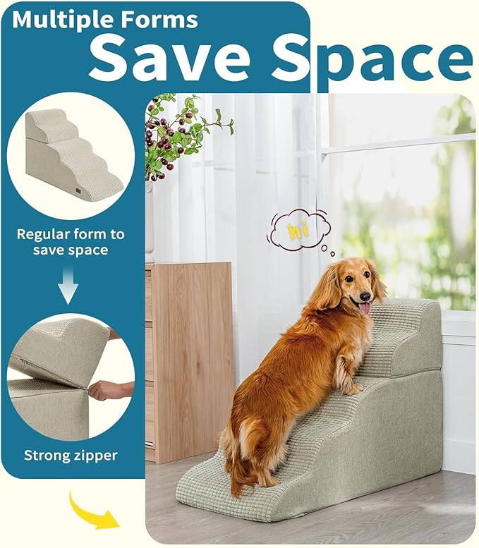 Dog Step for Bed, Dog Stair 5-Step 35D Pet Stair 19.7" H for High Bed or Sofa Non-Slip Balanced Pet Step Indoor, Beige-PawvioPets