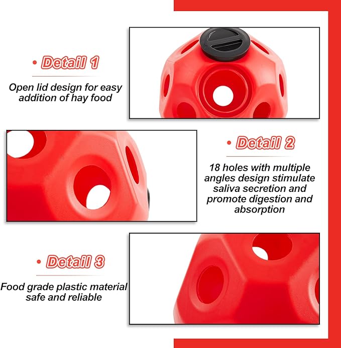 15.75" Hay Ball for Horse with Hanging Strap Slow Feed Horse Treat Ball Extra Large Hanging for Paddock Stall Stable Supplies(Red)-PawvioPets