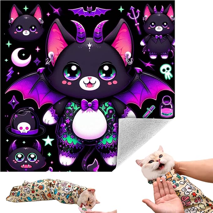 Cat Grooming Wrap, Self-Adherent Soft Cat Blanket to Wrap, Nail Clipping, Anti-Bite, Anti-Scratch, Anti-Escape Calming Wrap (Halloween, 6-10 lbs)-PawvioPets