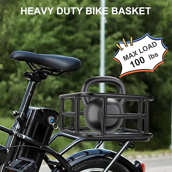 Bike Basket Rear with Liner,Waterproof Cover,Cargo Net Large Rear Bike Basket,Heavy Duty Bicycle Rear Basket for Electric Bike, Ebike,Great for Bike Trip,Carrying Grocery,Ball,Dog-PawvioPets