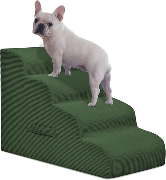 Dog Steps for Small Dogs, 4-Step Pet Ramp Stairs for High Beds and Sofa, Non-Slip Pet Stairs for Small Dogs and Cats, Removable and Easy to Clean Cover, Green-PawvioPets