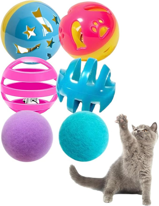 6-Pack Cat Toys for Indoor Cats, Playfully Content (1.5'', Basic Cat Toy Set)-PawvioPets