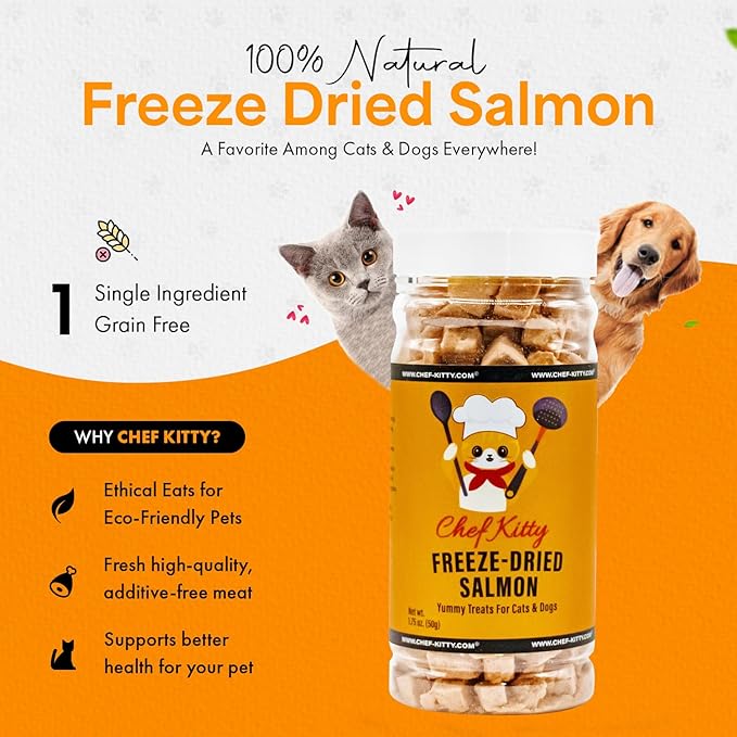 Freeze-Dried Salmon Treats for Cats & Dogs – 100% Wild Caught, Single Ingredient, High-Protein, Healthy Snack – No Additives or Preservatives – 1.4oz - Inspected & Tested in USA-PawvioPets
