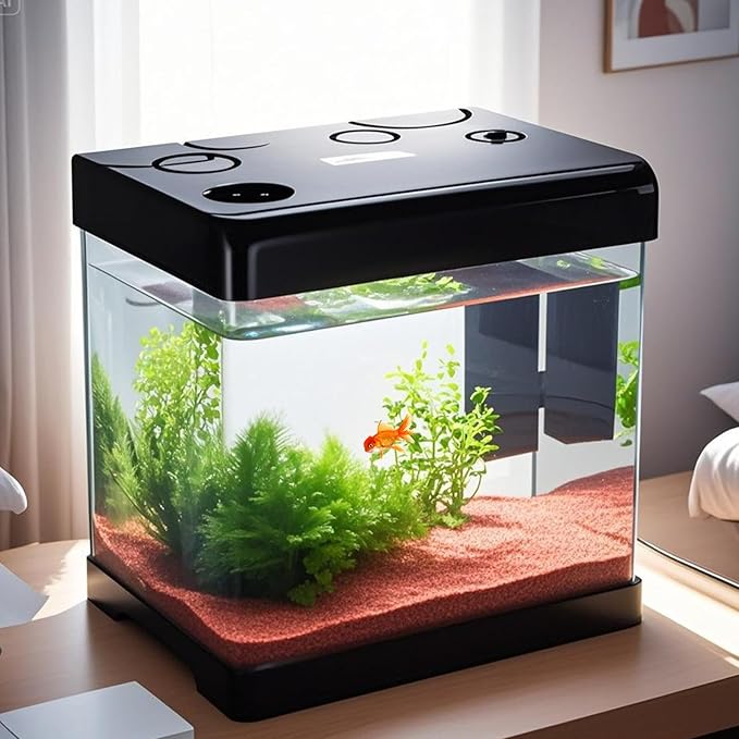 Betta Fish Tank Starter Kits, 5 Gallon Fish Tank with Heater Filter and Light, Self-Cleaning Small Fish Tank(Black).-PawvioPets