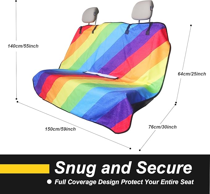 Back Seat Cover for Car Trucks Van SUV,Waterproof Rear Bench Towel Seat Covers for Dogs and Kids,Automotive Backseat Protector (Rainbow)-PawvioPets