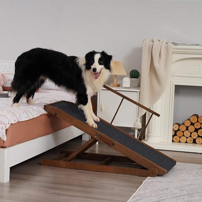 Dog Ramp for Bed, Pet Steps Stairs for Small and Large Dog Portable for Bed, Couch, Car, Height Adjustable, Anti-Slip Traction Mat, Support up to 210 lbs (Black, LENTH-55.1IN)-PawvioPets