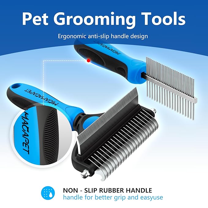 2-in-1 Shedding Brush and Detangling Comb Combo,Stripping Brush for Medium and Large Dogs, Dog and Cat Grooming Comb, 22 Stainless Steel Teeth Remove Tangled Hair, Pet Grooming Tools-large-PawvioPets